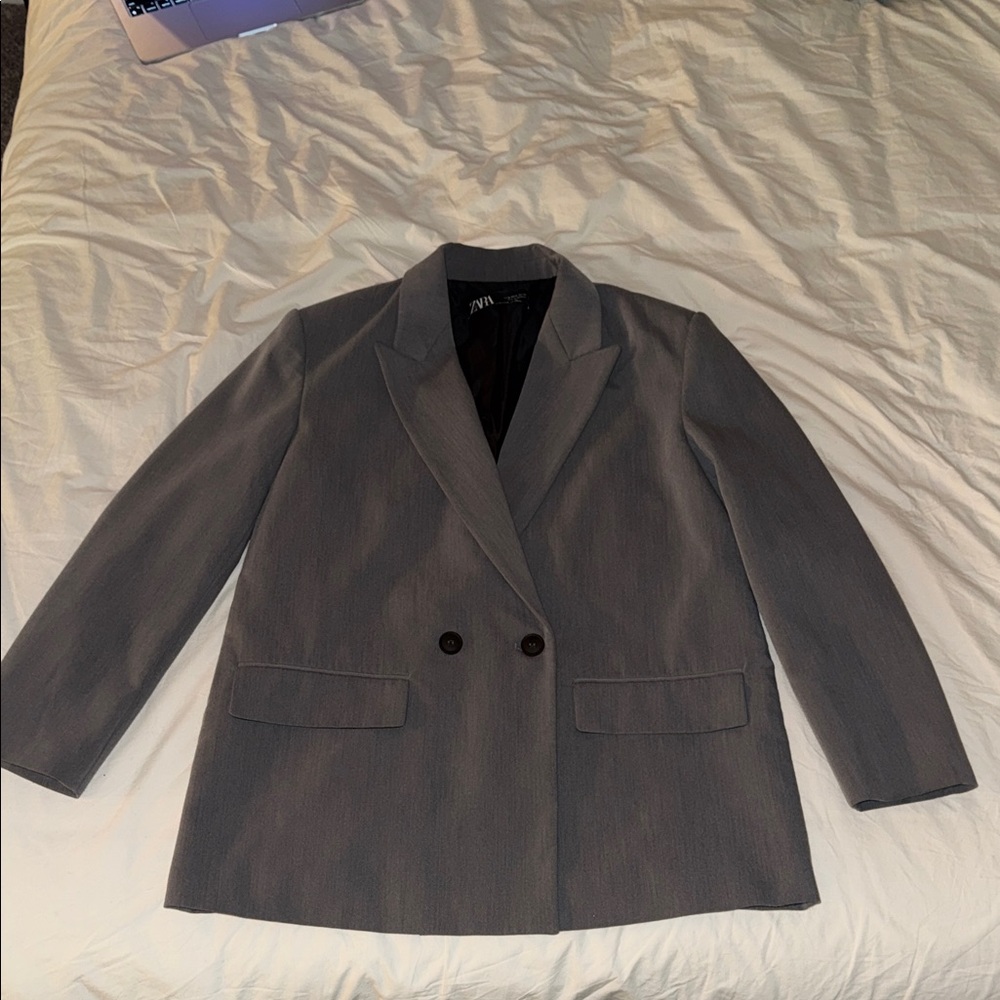 Zara Gray Double-Breasted Women's Blazer